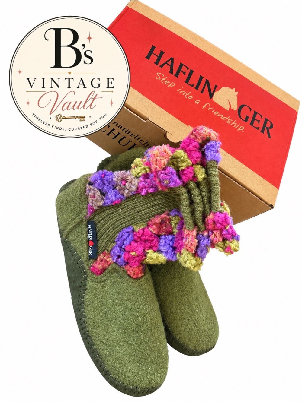 Haflinger Wool Floral Bootie Slippers – Avocado READ SIZING DETAILS ⬇️